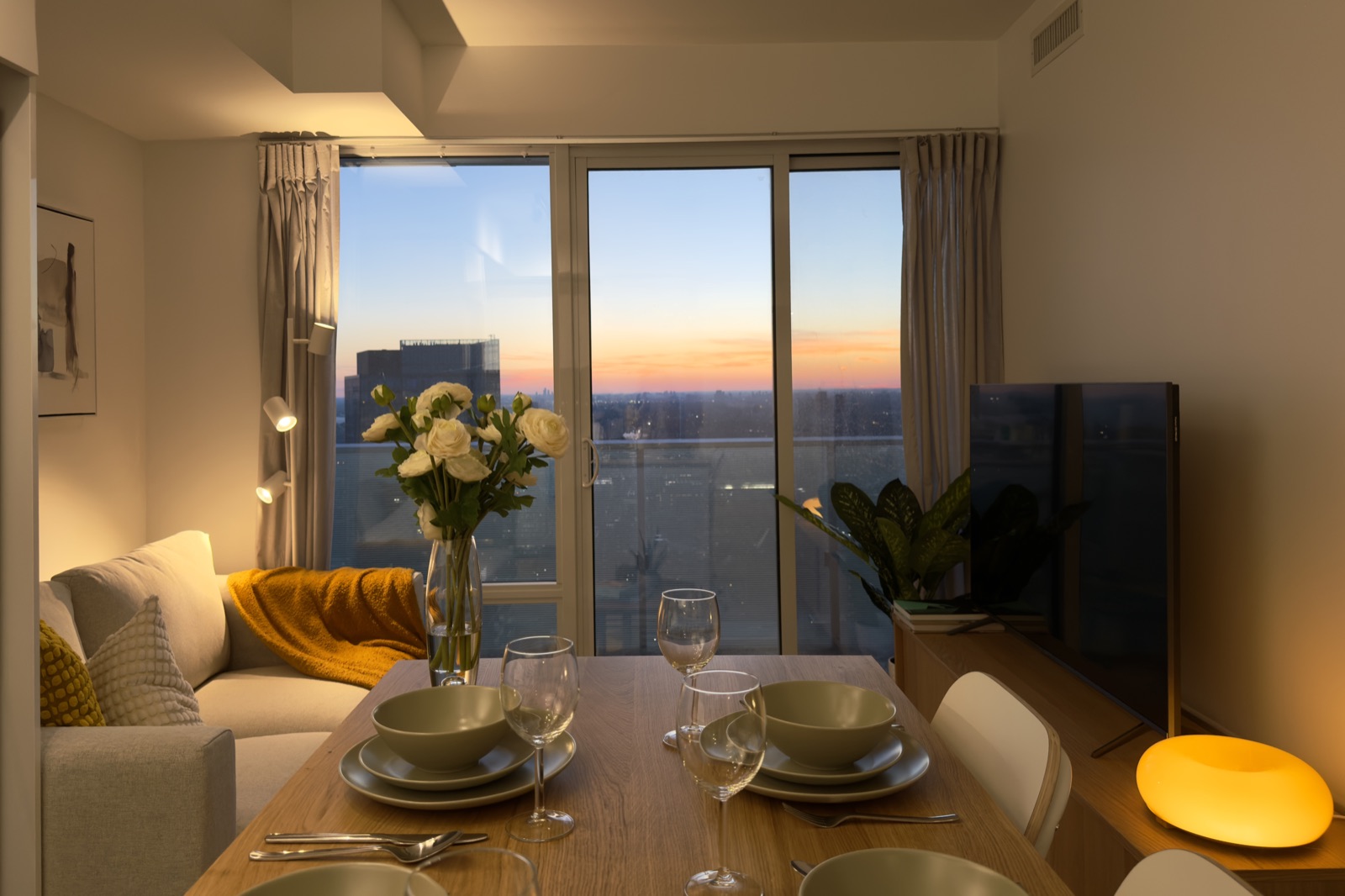 Yonge and College dining area at sunset